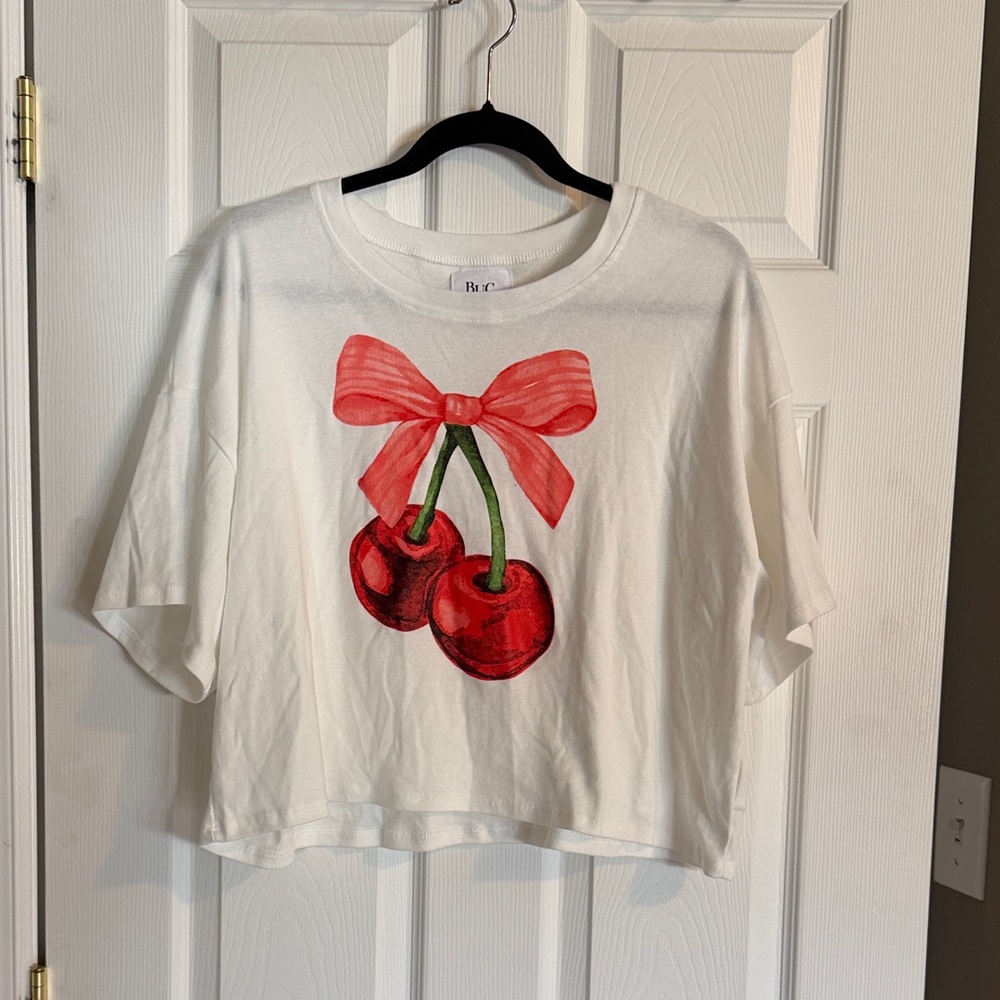 White Cherry Graphic Crop Tee - Red